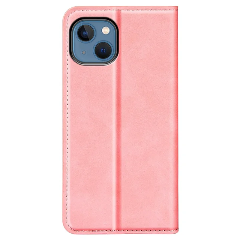 For iPhone 14 Plus 6.7 inch Skin Touch Feeling Folio Flip Leather Case Mobile Phone Stand Wallet Protective Cover - Pink
