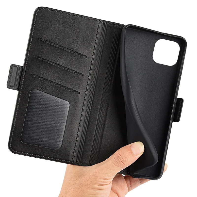 For iPhone 14 Plus 6.7 inch Double Magnetic Clasp Textured Leather Case Stand Wallet Drop-proof Phone Cover - Black