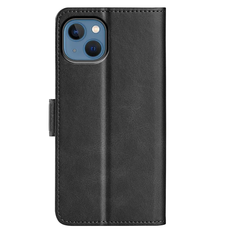 For iPhone 14 Plus 6.7 inch Double Magnetic Clasp Textured Leather Case Stand Wallet Drop-proof Phone Cover - Black