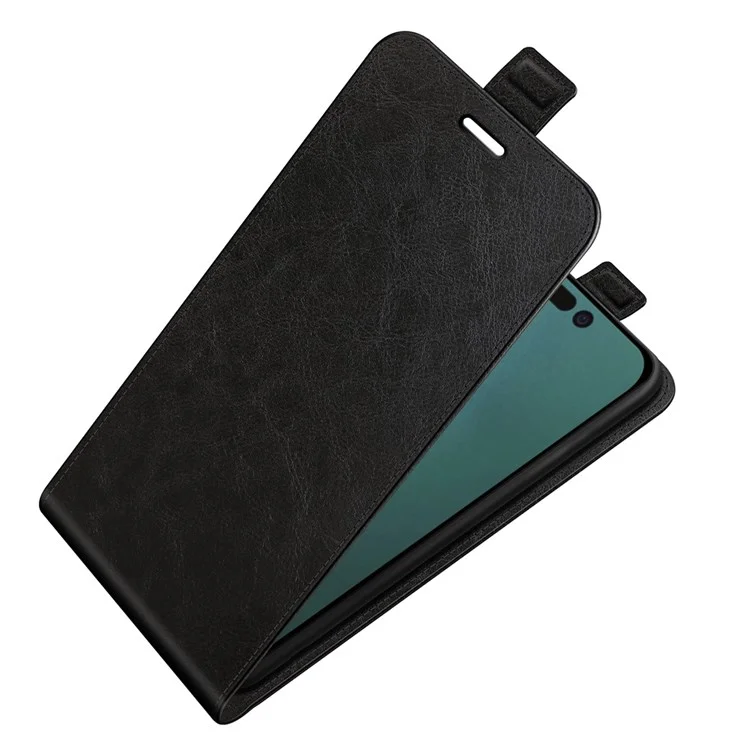 For iPhone 14 Plus 6.7 inch Impact Proof Vertical Flip Case Crazy Horse Texture PU Leather Magnetic Clasp Phone Cover with Card Holder - Black