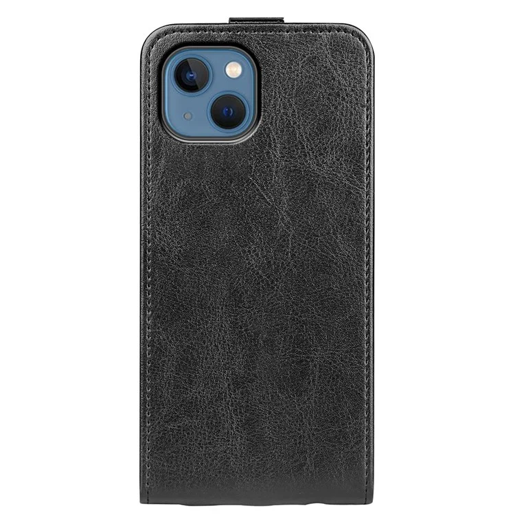 For iPhone 14 Plus 6.7 inch Impact Proof Vertical Flip Case Crazy Horse Texture PU Leather Magnetic Clasp Phone Cover with Card Holder - Black