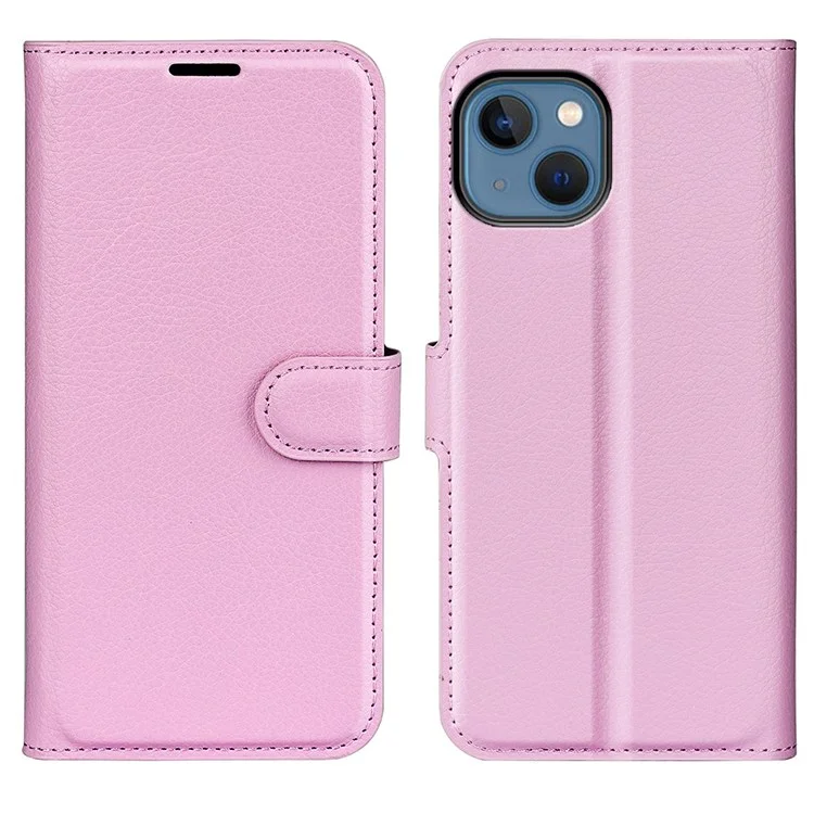 Para iPhone 14 Plus 6.7 polegadas Litchi Texture PU Leather Collision Resistant Stand Flip Cover Full Protective Wallet Phone Case - Rosa