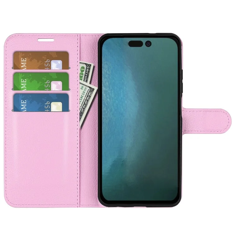 Para iPhone 14 Plus 6.7 polegadas Litchi Texture PU Leather Collision Resistant Stand Flip Cover Full Protective Wallet Phone Case - Rosa