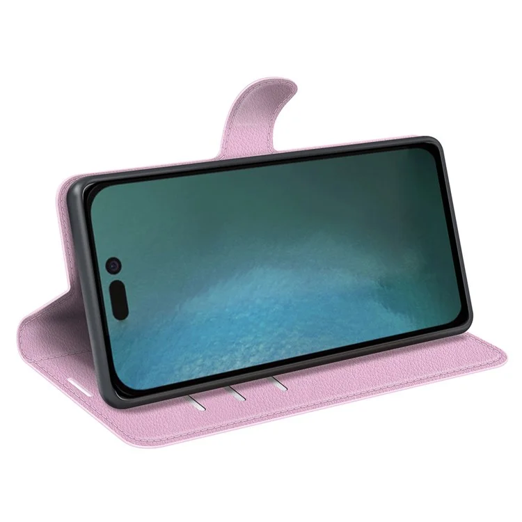 Para iPhone 14 Plus 6.7 polegadas Litchi Texture PU Leather Collision Resistant Stand Flip Cover Full Protective Wallet Phone Case - Rosa