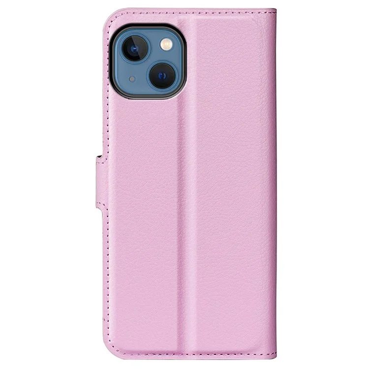 Para iPhone 14 Plus 6.7 polegadas Litchi Texture PU Leather Collision Resistant Stand Flip Cover Full Protective Wallet Phone Case - Rosa