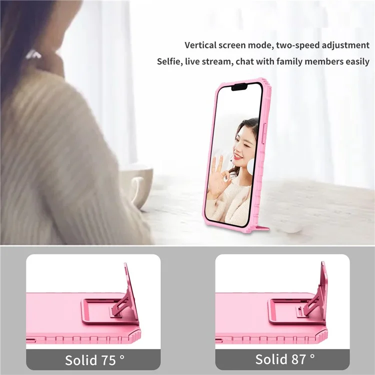 Adjustable Vertical Kickstand Phone Case for iPhone 12 Pro 6.1 Inch, TPU + PC Camera Slide Cover Protective Shell - Pink