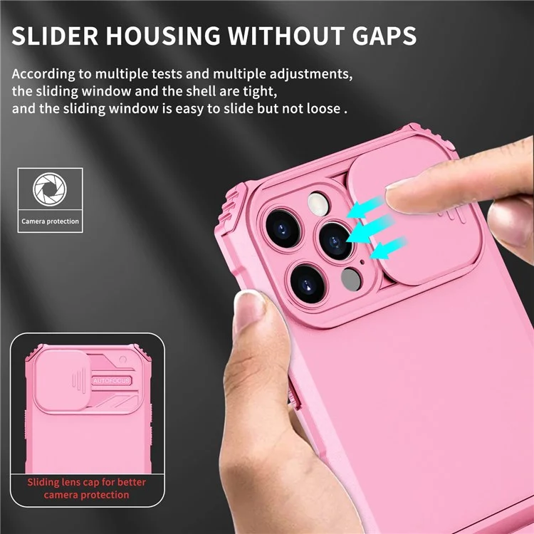 Adjustable Vertical Kickstand Phone Case for iPhone 12 Pro 6.1 Inch, TPU + PC Camera Slide Cover Protective Shell - Pink