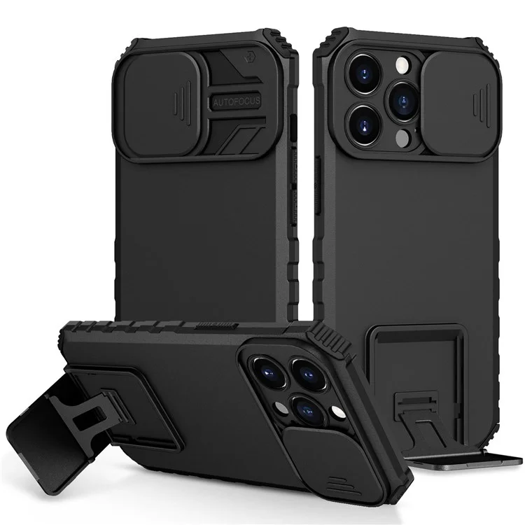 Per iPhone 13 Pro 6.1 pollici Slider Design Fotocamera Supporto Verticale Regolabile Cover Protettiva PC + TPU - Nero