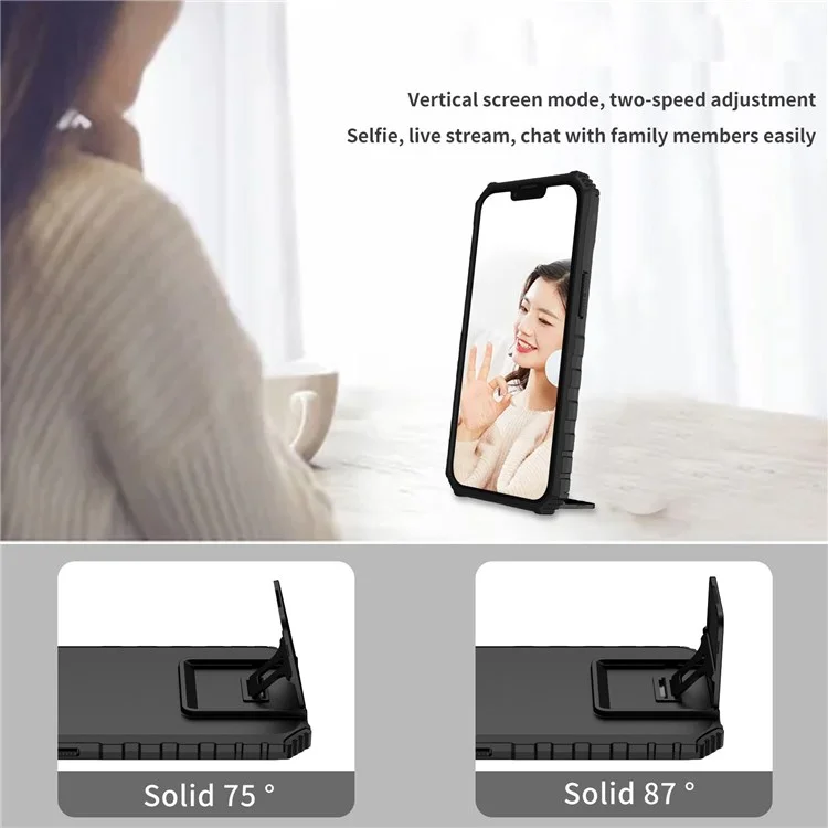 Per iPhone 13 Pro 6.1 pollici Slider Design Fotocamera Supporto Verticale Regolabile Cover Protettiva PC + TPU - Nero