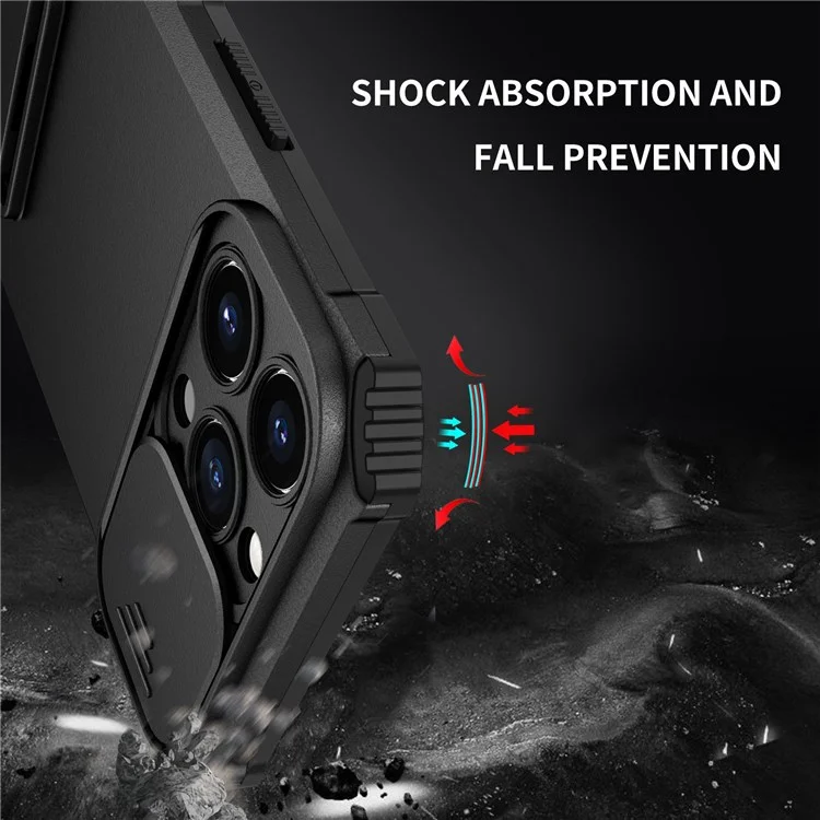 Per iPhone 13 Pro 6.1 pollici Slider Design Fotocamera Supporto Verticale Regolabile Cover Protettiva PC + TPU - Nero