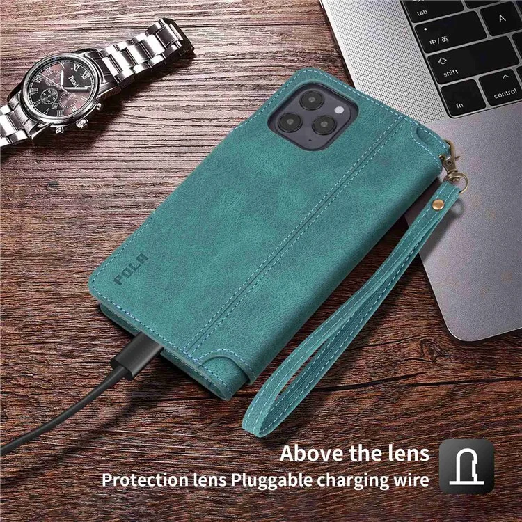 Pola Per Iphone 13 Pro Max 6,7 Pollici 010 Custodia Per Telefono in Pelle Pu, Design Slot di Scheda Antico-collisione Con Portafoglio e Copertina di Chiusura Della Fibbia Del Cinturino da Polso - Blu