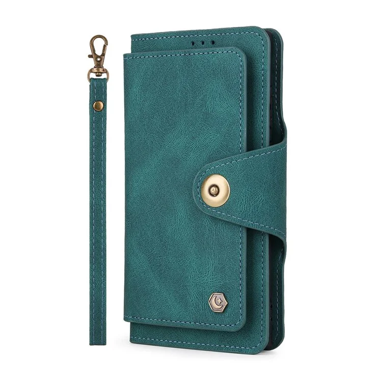 Pola Per Iphone 12/12 Pro 6.1 Pollici 010 Protezione Completa PU Custodia Per Telefono in Pelle Pu, Design di Slot a 9 Schede Con Portafoglio e Copertina di Chiusura Della Fibbia Cinturino da Polso - Blu