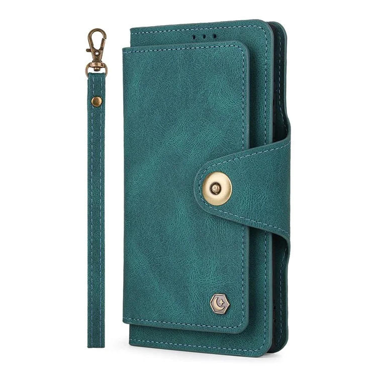Pola Per Iphone 12 Pro Max 6,7 Pollici 010 Slot a 9 Schede Completamente Avvolto PU Custodia Per Telefono in Pelle PU Con Supporto Per il Portafoglio e Cover di Chiusura Della Fibbia Del Cinturino da Polso - Blu
