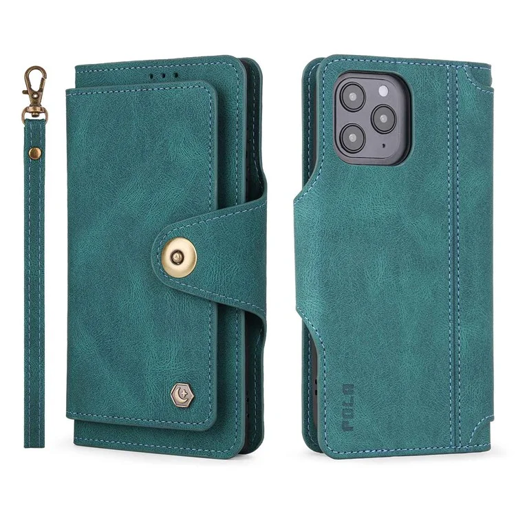 Pola Per IPhone 13 Pro 6.1 Pollici 010 9 Slot Scheda PU Custodia Per Telefono In Pelle PU Con Supporto Per Il Portafoglio E Cover Di Chiusura Della Fibbia Del Cinturino Da Polso - Blu