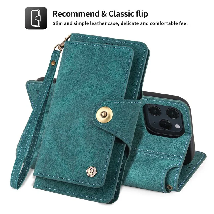 Pola Per IPhone 13 Pro 6.1 Pollici 010 9 Slot Scheda PU Custodia Per Telefono In Pelle PU Con Supporto Per Il Portafoglio E Cover Di Chiusura Della Fibbia Del Cinturino Da Polso - Blu