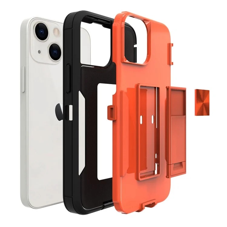 For iPhone 13 mini 5.4 inch Back Shell, Bump Proof PC + TPU Hybrid Phone Cover with Integrated Kickstand Car Mount Metal Sheet Case - Lake Blue/Blue-green