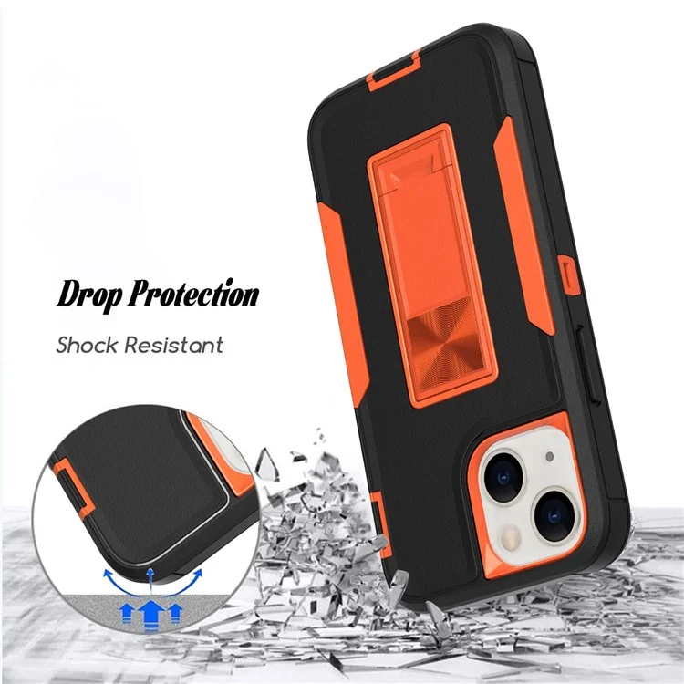 For iPhone 13 mini 5.4 inch Back Shell, Bump Proof PC + TPU Hybrid Phone Cover with Integrated Kickstand Car Mount Metal Sheet Case - Teal/Rose
