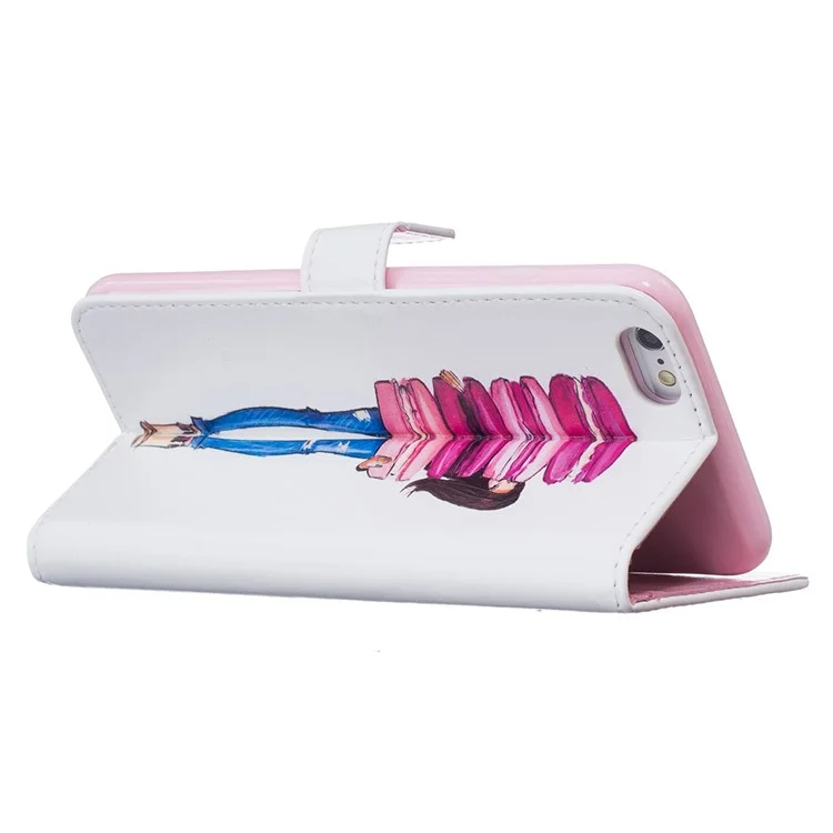 Embossed Stand Wallet Leather Case for iPhone 6s 6 - Girl Holding Macarons