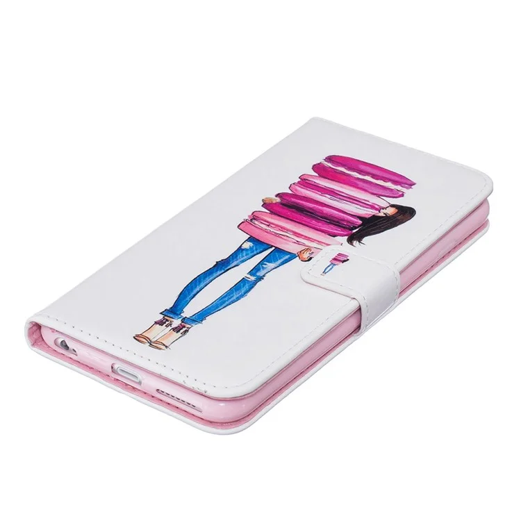 Embossed Stand Wallet Leather Case for iPhone 6s 6 - Girl Holding Macarons