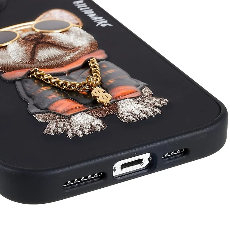 NIMMY Glasses Pet Series per iPhone 13 Pro 6.1 pollici Anti-drop Phone Shell Ricamo PU Pelle + PC + TPU Back Case - Carlino