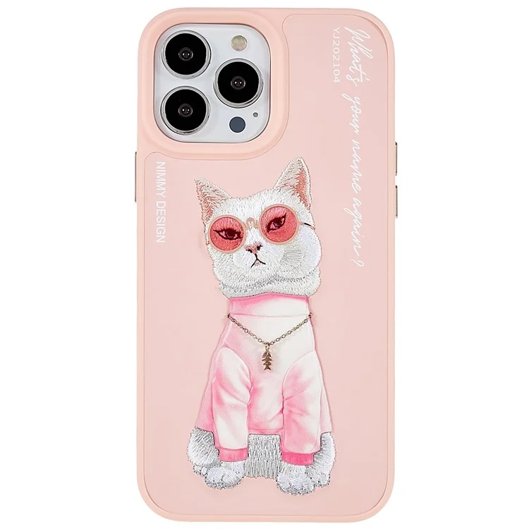 Nimmy Glasses Series Pet Para Iphone 13 Pro 6,1 Polegadas Anti-drop Phone Shell Bordado PU Couro + PC + TPU Back Case - Gato