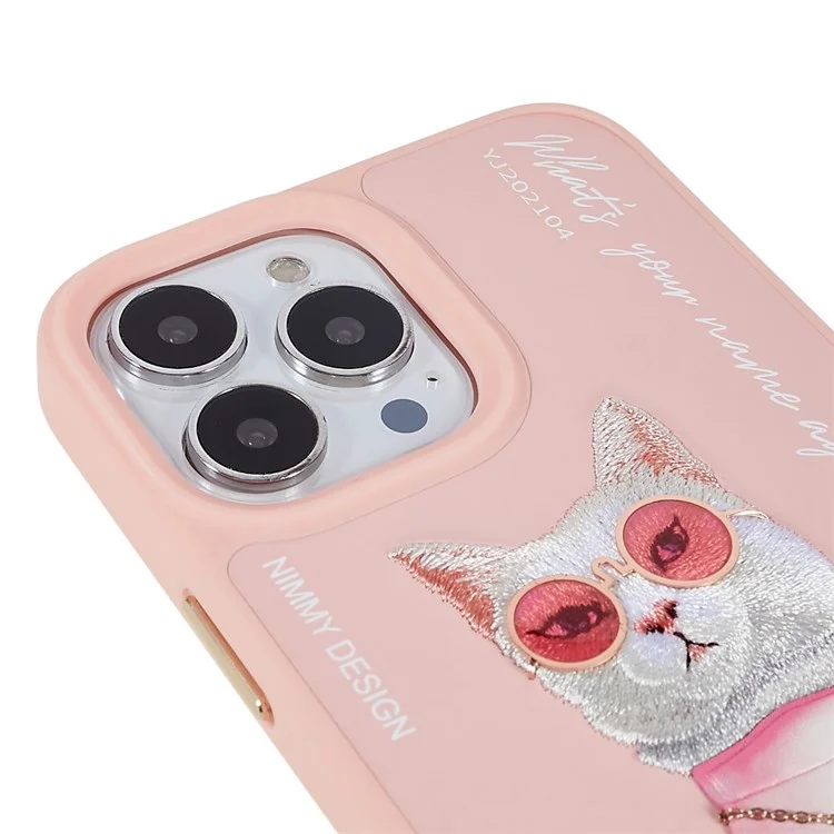 Nimmy Glasses Pet Series Pour Iphone 13 Pro 6.1 Pouces Anti-drop Phone Sheld Brodemery Leather + PC + TPU Back Back - Chat