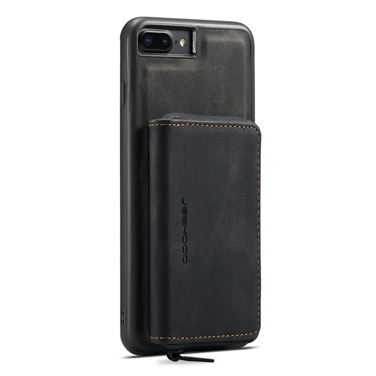 JEEHOOD For iPhone 7 Plus/8 Plus 5.5 inch Detachable 2-in-1 Shockproof Well-protected Leather Coated TPU Cell Phone Case with Kickstand Zipper Wallet - Black