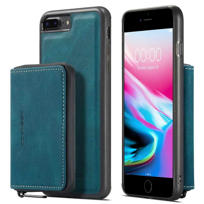 JEEHOOD For iPhone 7 Plus/8 Plus 5.5 inch Detachable 2-in-1 Shockproof Well-protected Leather Coated TPU Cell Phone Case with Kickstand Zipper Wallet - Blue