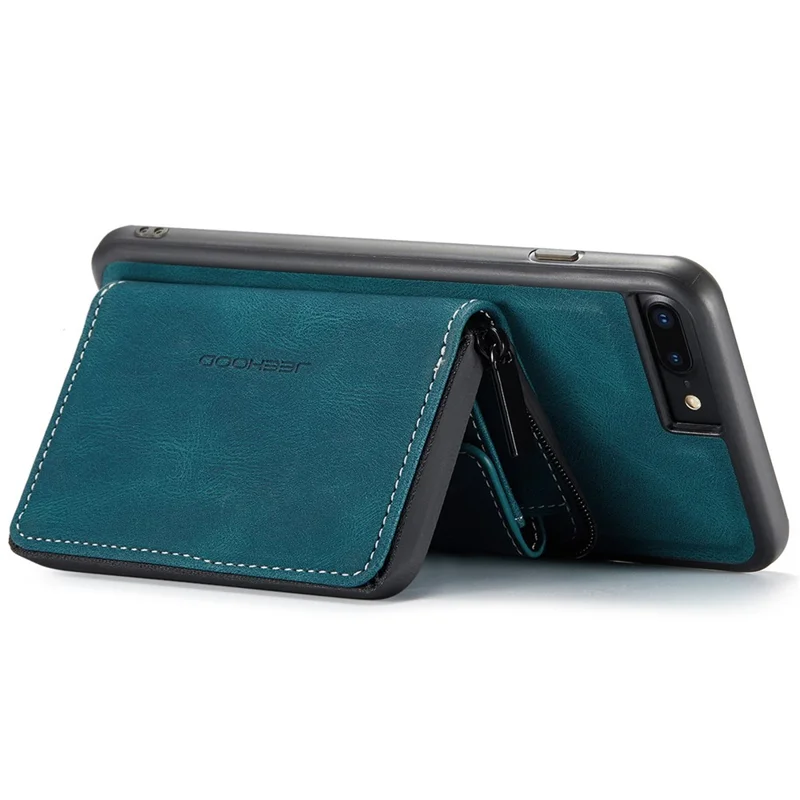 JEEHOOD For iPhone 7 Plus/8 Plus 5.5 inch Detachable 2-in-1 Shockproof Well-protected Leather Coated TPU Cell Phone Case with Kickstand Zipper Wallet - Blue