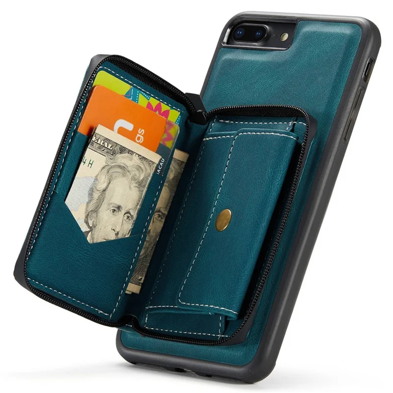 JEEHOOD For iPhone 7 Plus/8 Plus 5.5 inch Detachable 2-in-1 Shockproof Well-protected Leather Coated TPU Cell Phone Case with Kickstand Zipper Wallet - Blue