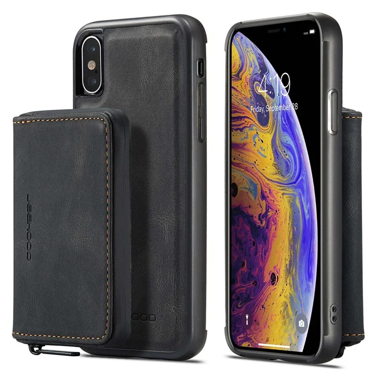 Jeehood Para Iphone XS Max 6.5 Pulgadas Ripes Desmontables Cubierta de Absorción Magnética Anti-drop Anti-scratch Cuero TPU Case Con Kickstand - Negro