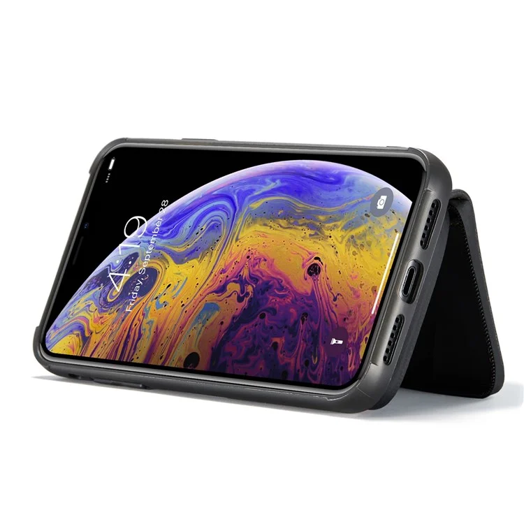 Jeehood Para Iphone XS Max 6.5 Pulgadas Ripes Desmontables Cubierta de Absorción Magnética Anti-drop Anti-scratch Cuero TPU Case Con Kickstand - Negro