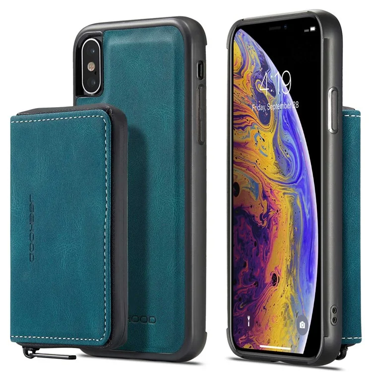 Jeehood Pour Iphone XS Max 6,5 Pouces Portefeuille Détachable à Fermeture Éclair et Couverture D'absorption Magnétique - Bleu