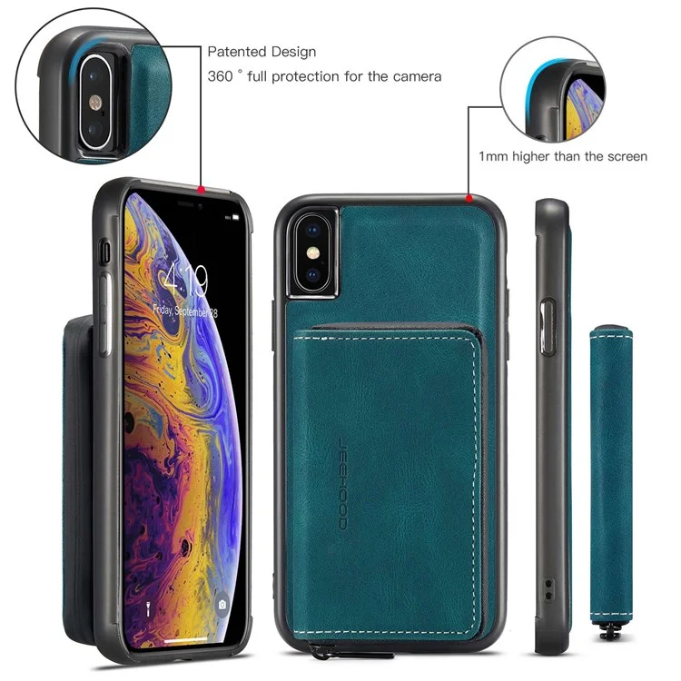 Jeehood Pour Iphone XS Max 6,5 Pouces Portefeuille Détachable à Fermeture Éclair et Couverture D'absorption Magnétique - Bleu