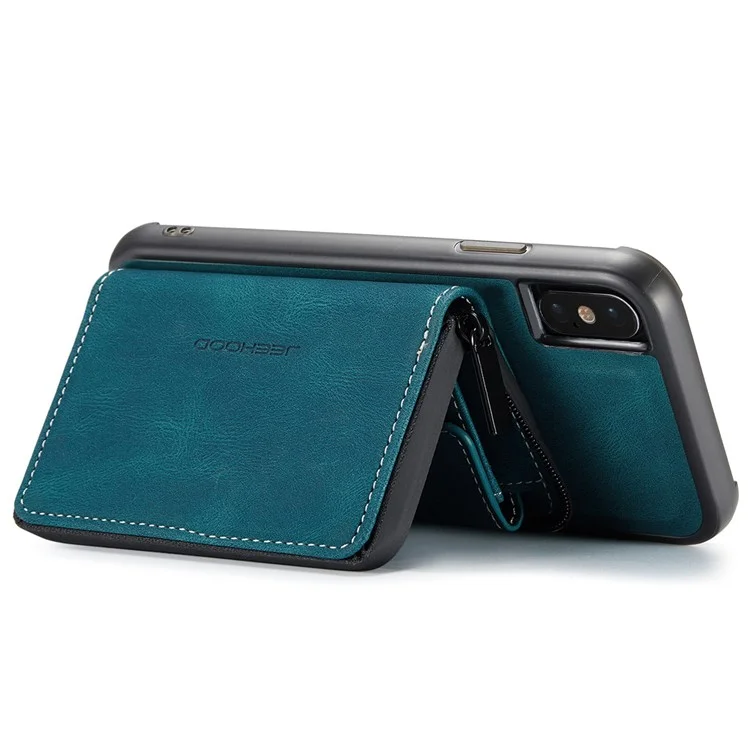 Jeehood Pour Iphone XS Max 6,5 Pouces Portefeuille Détachable à Fermeture Éclair et Couverture D'absorption Magnétique - Bleu