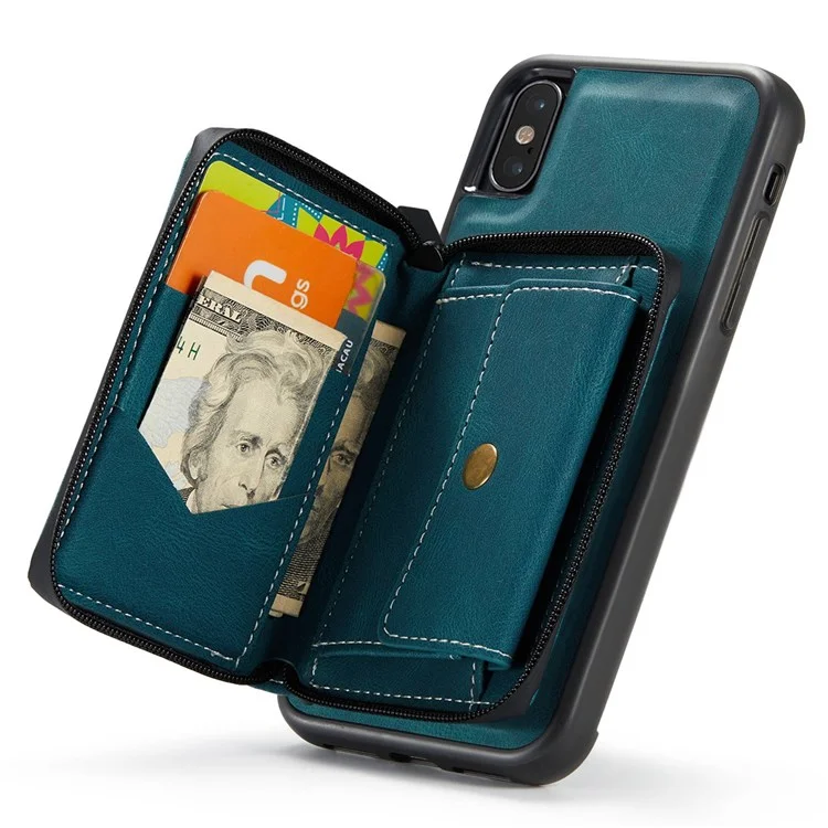 Jeehood Pour Iphone XS Max 6,5 Pouces Portefeuille Détachable à Fermeture Éclair et Couverture D'absorption Magnétique - Bleu