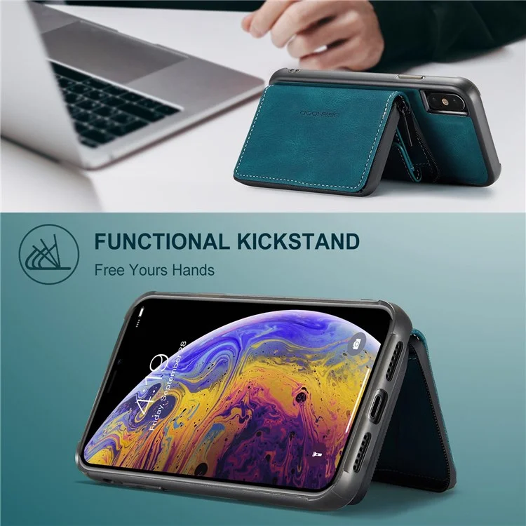 Jeehood Pour Iphone XS Max 6,5 Pouces Portefeuille Détachable à Fermeture Éclair et Couverture D'absorption Magnétique - Bleu