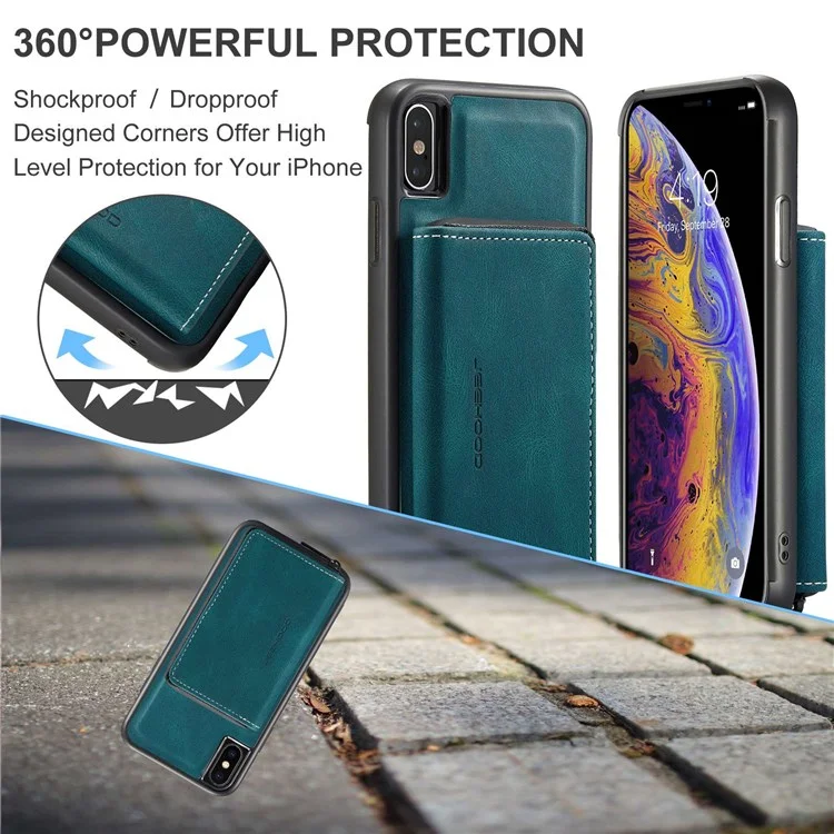 Jeehood Pour Iphone XS Max 6,5 Pouces Portefeuille Détachable à Fermeture Éclair et Couverture D'absorption Magnétique - Bleu