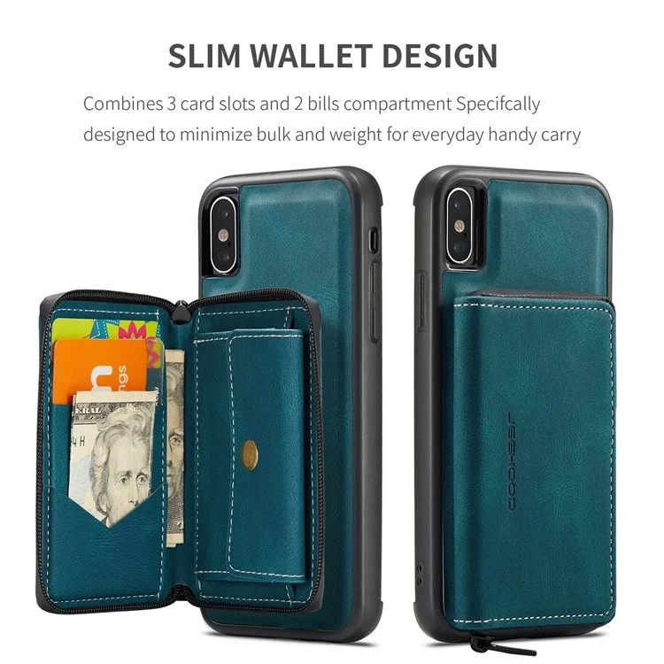 Jeehood Pour Iphone XS Max 6,5 Pouces Portefeuille Détachable à Fermeture Éclair et Couverture D'absorption Magnétique - Bleu