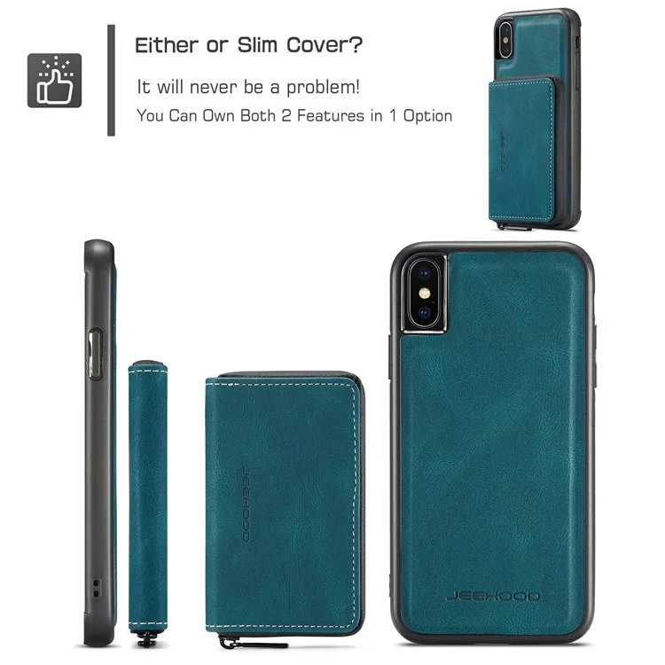 Jeehood Pour Iphone XS Max 6,5 Pouces Portefeuille Détachable à Fermeture Éclair et Couverture D'absorption Magnétique - Bleu