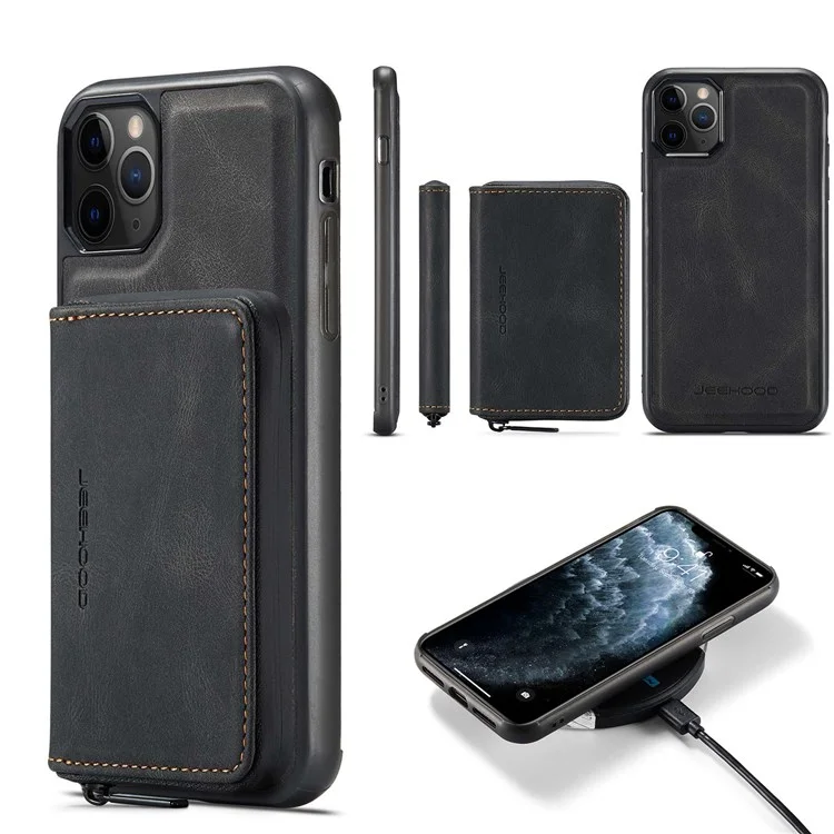 Jeehood Para IPhone 11 Pro 5.8 Pulgadas De 5.8 Pulgadas RESISTENTE RESISTENTE RESISTENTE DE CARRILLA MAGRIMA MAPILA Cubierta TPU Recubierta De Cuero TPU Bien Protegido Con Papel De Kickstand - Negro