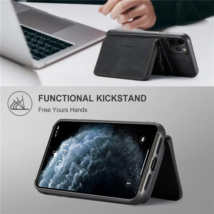 Jeehood Para IPhone 11 Pro 5.8 Pulgadas De 5.8 Pulgadas RESISTENTE RESISTENTE RESISTENTE DE CARRILLA MAGRIMA MAPILA Cubierta TPU Recubierta De Cuero TPU Bien Protegido Con Papel De Kickstand - Negro