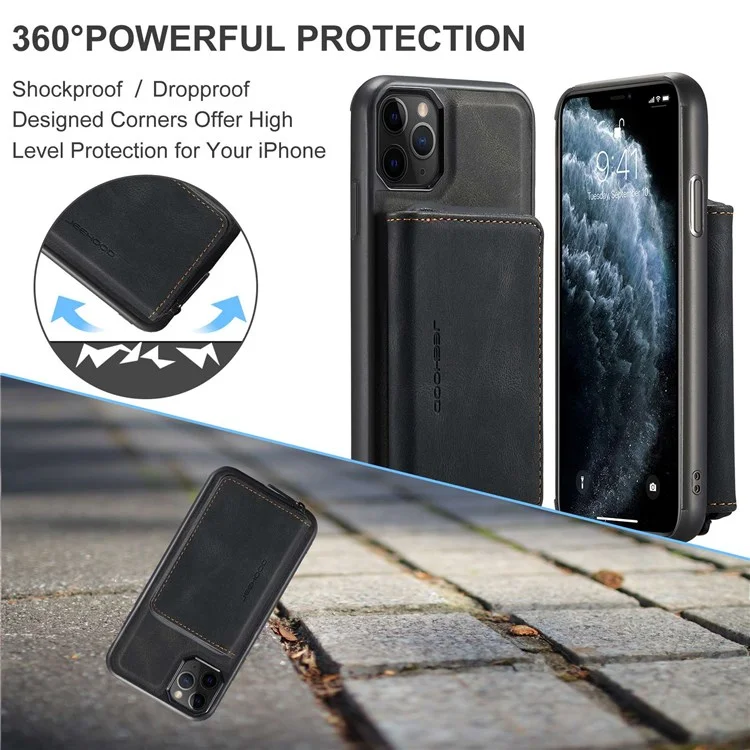 Jeehood Para IPhone 11 Pro 5.8 Pulgadas De 5.8 Pulgadas RESISTENTE RESISTENTE RESISTENTE DE CARRILLA MAGRIMA MAPILA Cubierta TPU Recubierta De Cuero TPU Bien Protegido Con Papel De Kickstand - Negro