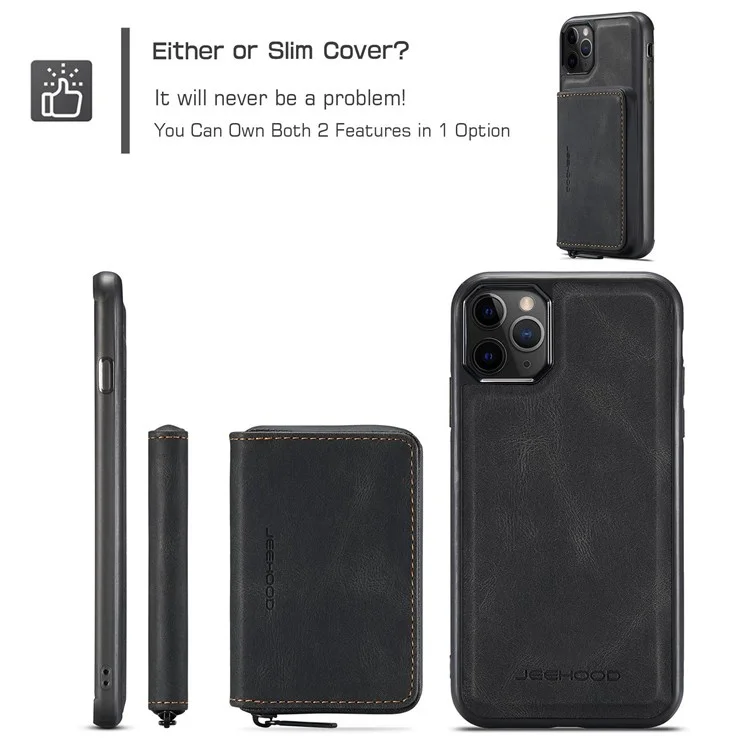 Jeehood Para IPhone 11 Pro 5.8 Pulgadas De 5.8 Pulgadas RESISTENTE RESISTENTE RESISTENTE DE CARRILLA MAGRIMA MAPILA Cubierta TPU Recubierta De Cuero TPU Bien Protegido Con Papel De Kickstand - Negro