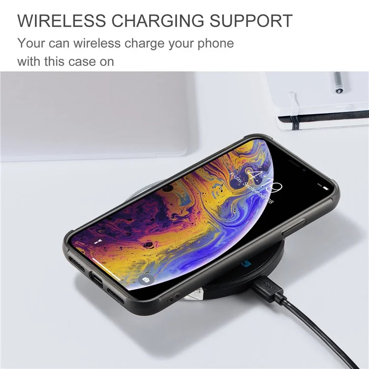 Jeeohe Für Iphone X/XS 5,8 -zoll -kickstand Design Abnehmbarer Magnetischer Reißverschluss Brieftaschenschale Leder Beschichtetes TPU -mobiltelefongehäuse - Schwarz