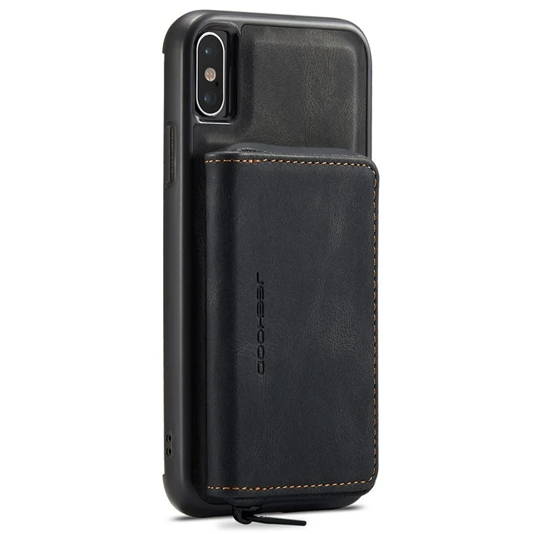 Jeehood Pour Iphone x / xs 5,8 Pouces Conception de Lastchie de Portefeuille Magnétable Coque en Cuir en Cuir Revêtu de Téléphone Mobile TPU - le Noir