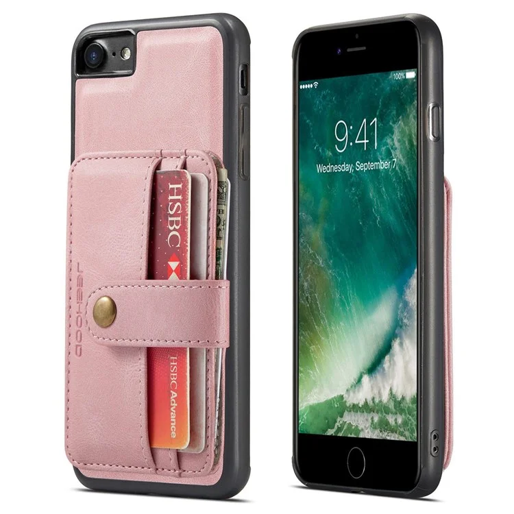 JEEHOOD For iPhone 7/8/SE (2020)/SE (2022) 4.7 inch Shockproof Wallet Phone Case Support Wireless Charging/RFID Blocking Anti-fall Phone Protector - Pink