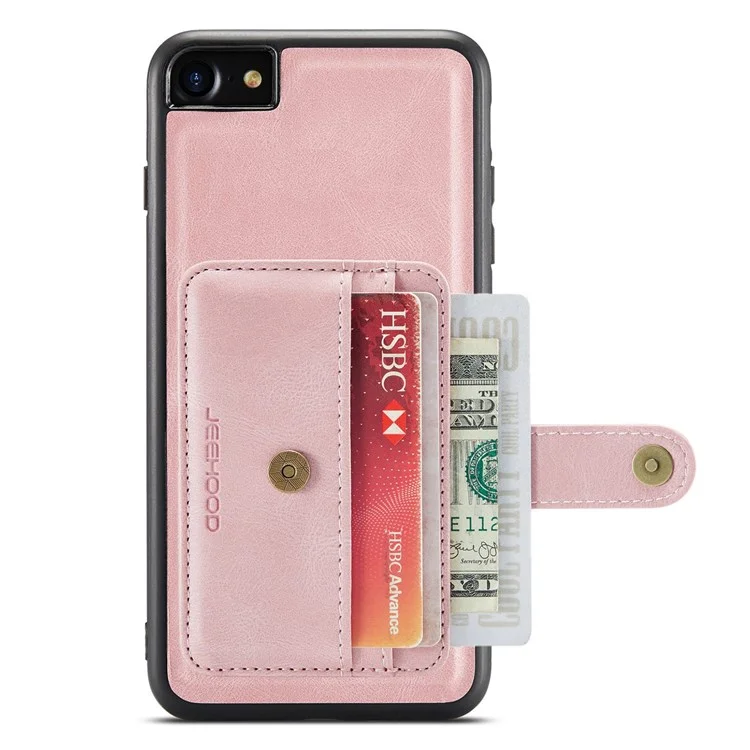 JEEHOOD For iPhone 7/8/SE (2020)/SE (2022) 4.7 inch Shockproof Wallet Phone Case Support Wireless Charging/RFID Blocking Anti-fall Phone Protector - Pink