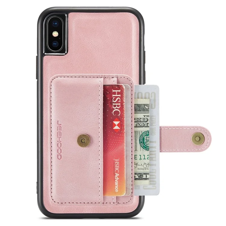 JEEHOOD Wallet Phone Case for iPhone XS 5.8 inch Shockproof Phone Cover with RFID Blocking Function Scratch Resistant Phone Protector Support Wireless Charging - Pink
