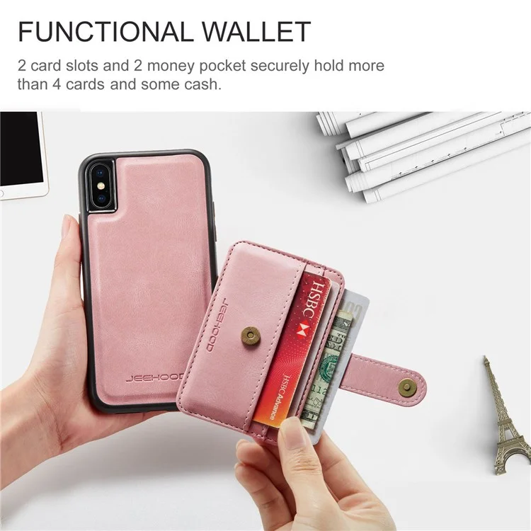 JEEHOOD Wallet Phone Case for iPhone XS 5.8 inch Shockproof Phone Cover with RFID Blocking Function Scratch Resistant Phone Protector Support Wireless Charging - Pink
